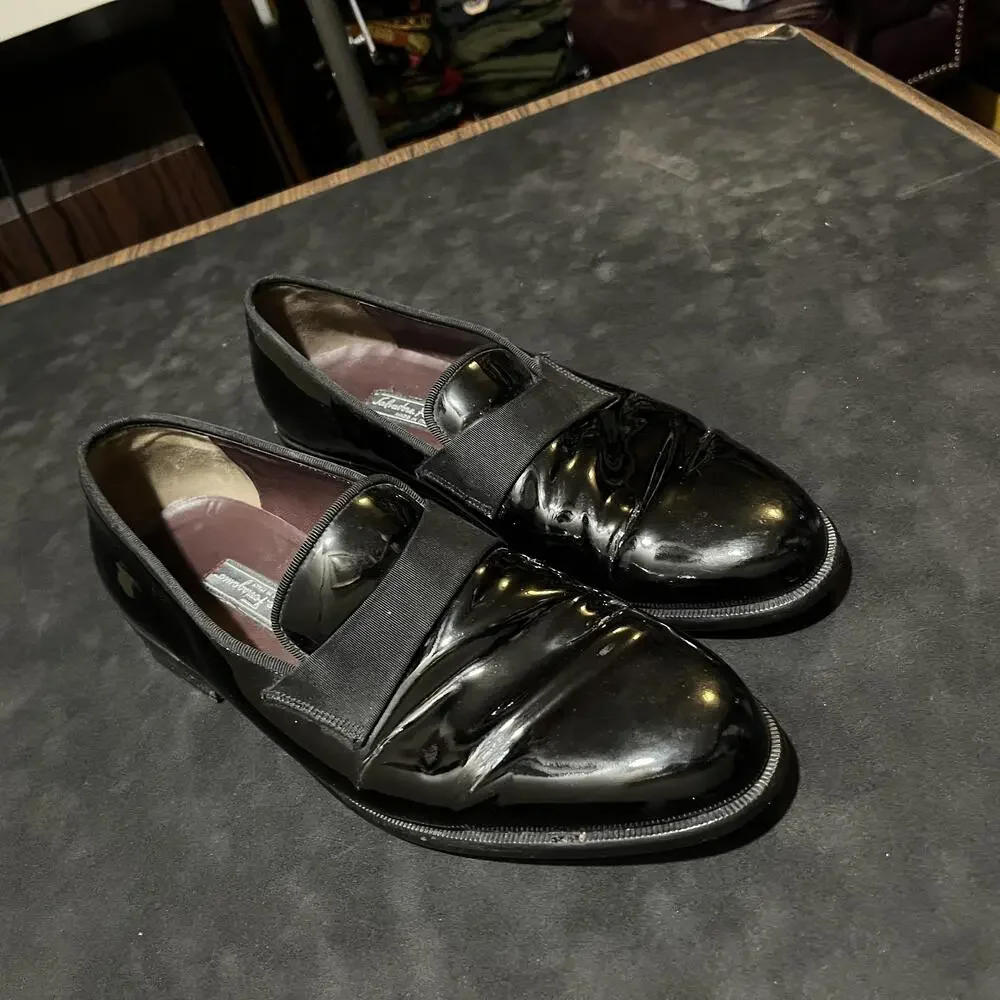 Salvatore Ferragamo Patent Leather Shoes Mens Size 10 Black Opera Vintage Preppy